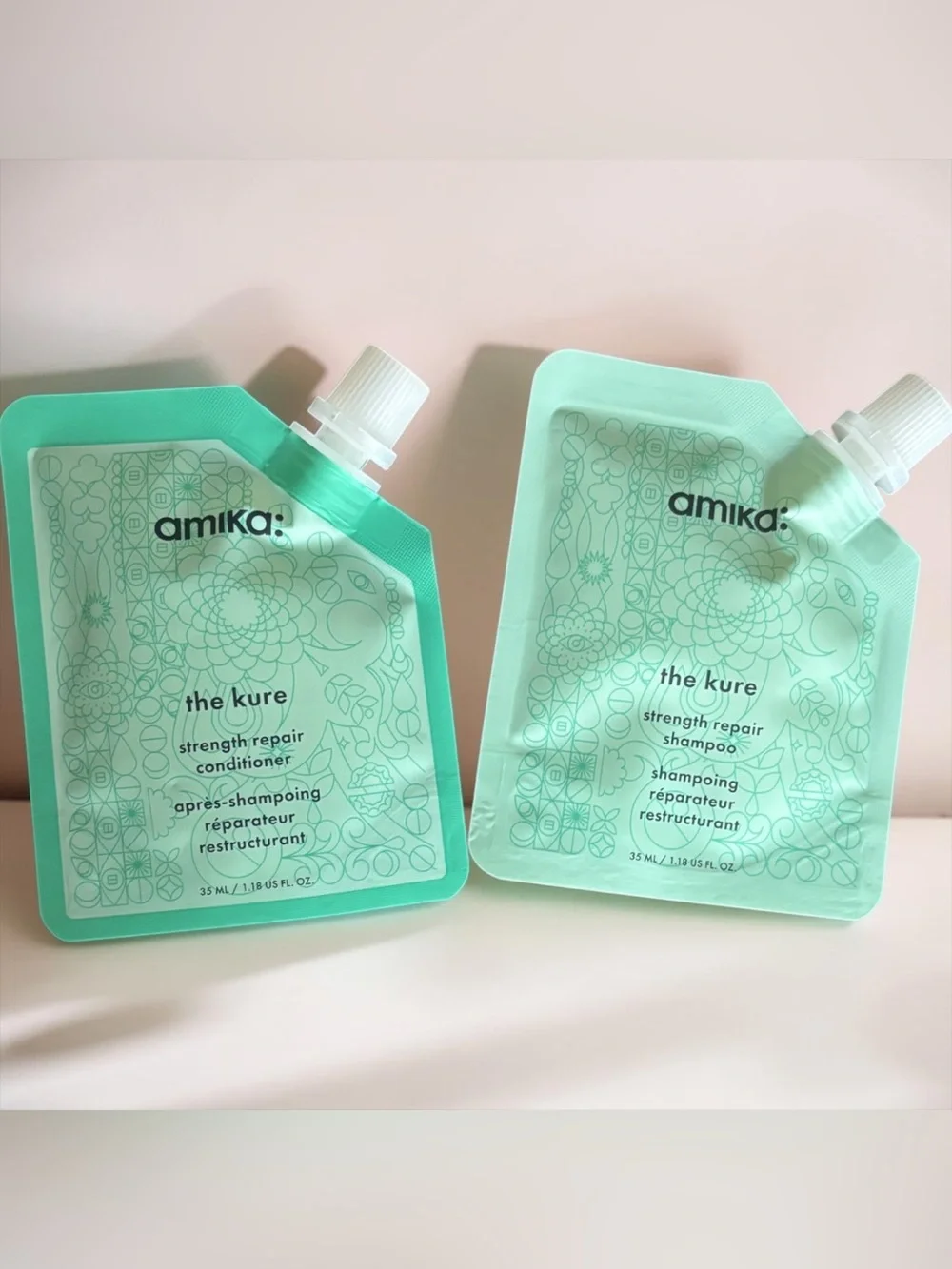 NEW amika the kure Strength Repair Shampoo & Conditioner Pouches - 1.18oz ea